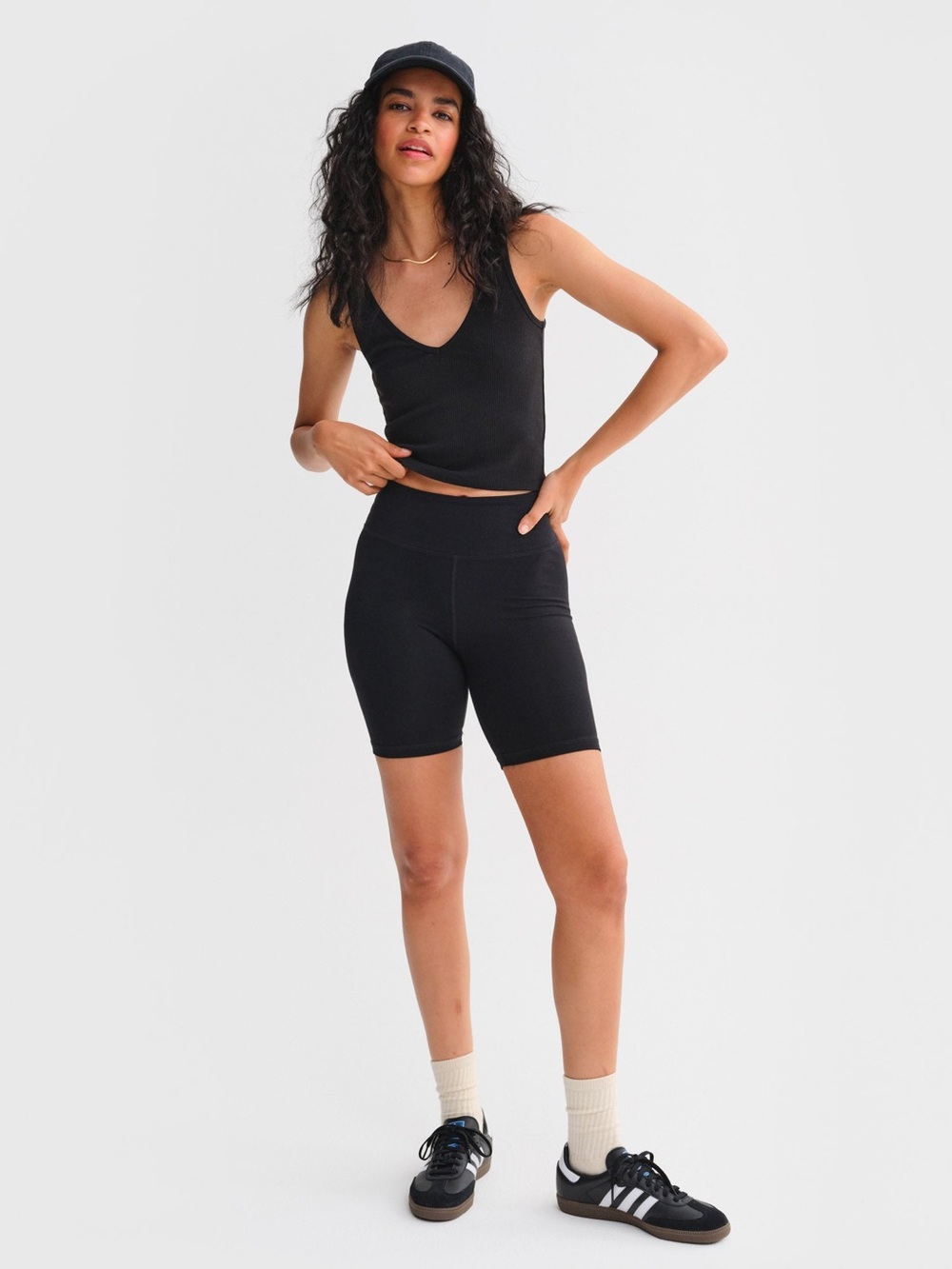 MATE THE LABEL TENCEL RIB CROPPED V NECK TOP JET BLACK L - Picture 3 of 5